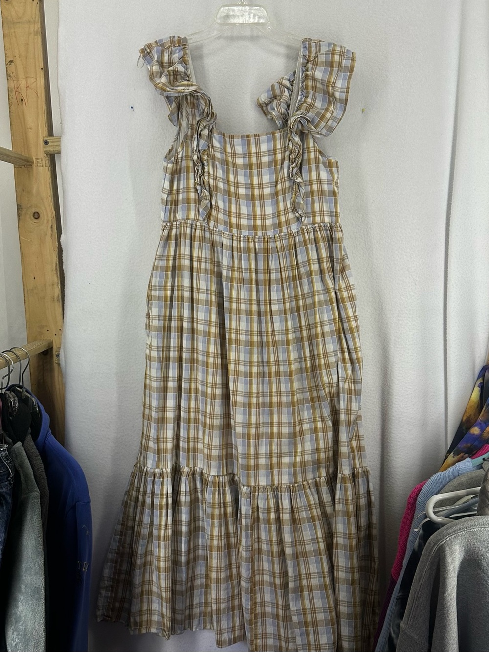 Madewell Plaid Ruffle Strap Tiered Maxi Dress Women’s Size 10 Cottagecore